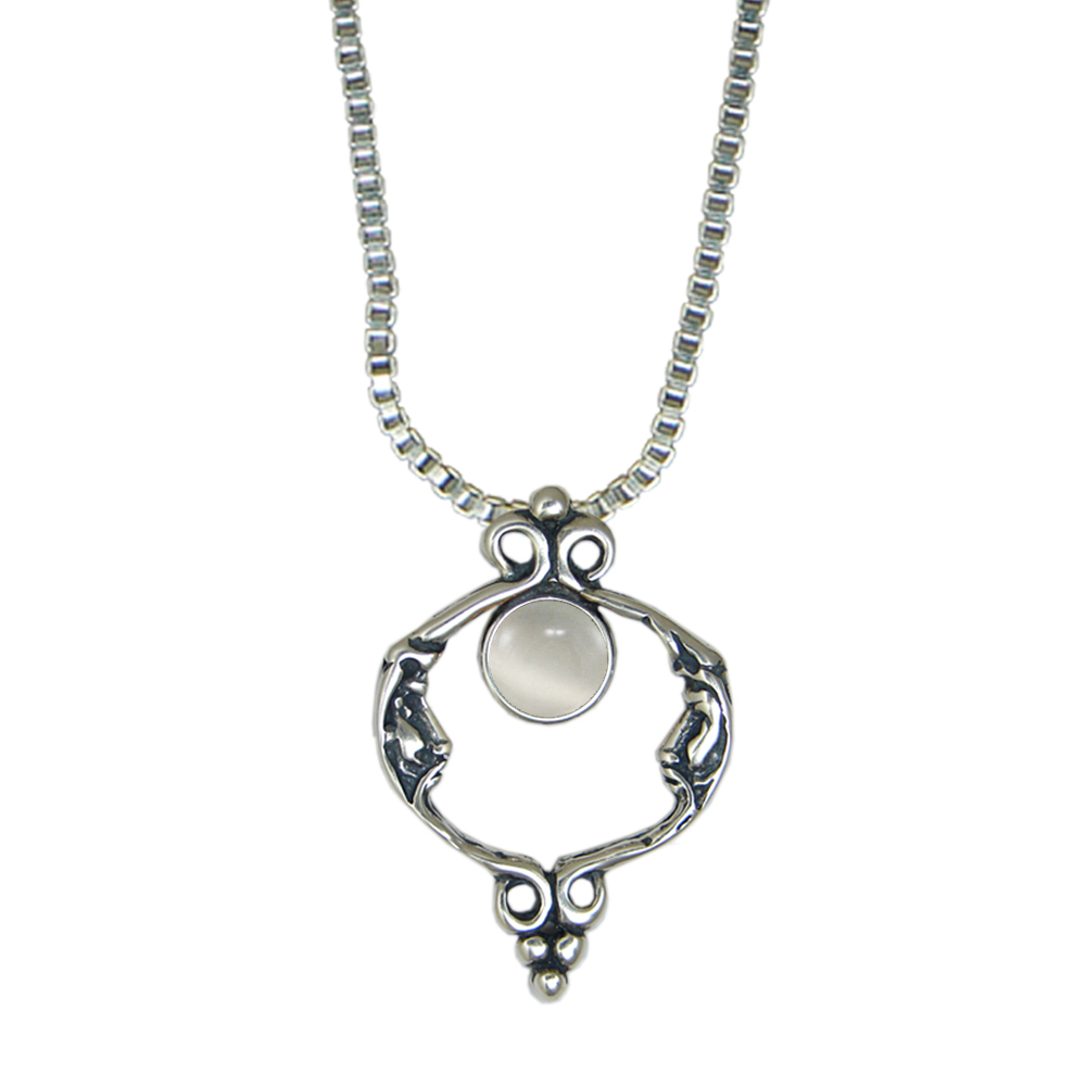Sterling Silver Unusual Double Moon Necklace With White Moonstone Sterling Silver Unusual Double Moon Necklace With White Moonstone